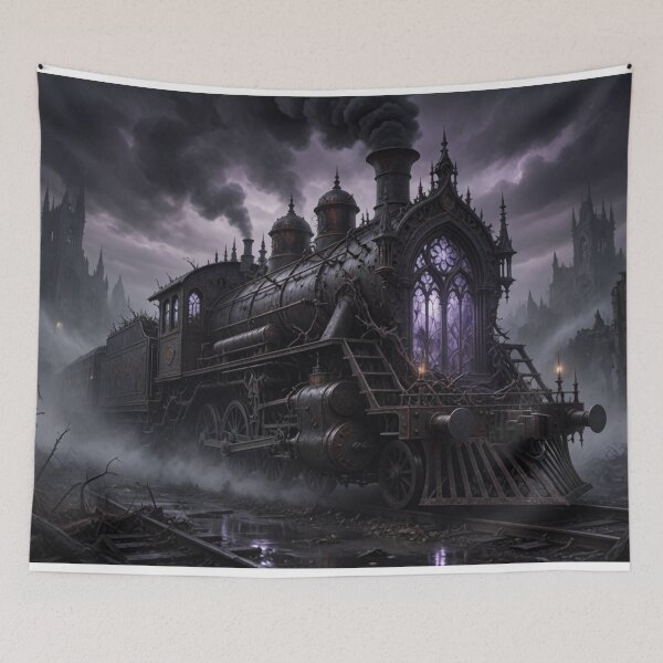 Item preview, Majestic Gothic Cathedral Ghost Train – Haunted Dark Fantasy Locomotive in Ruins designed and sold by Pioneer Spirit Market.