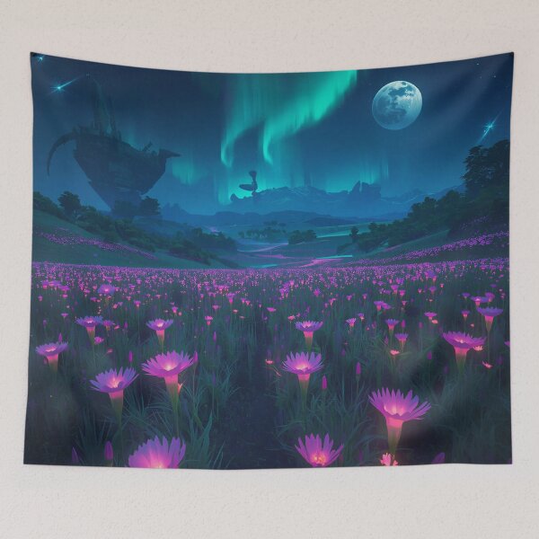Item preview, Eternal Night Bloom Alien Fantasy Valley Landscape designed and sold by Luminous Wilds.
