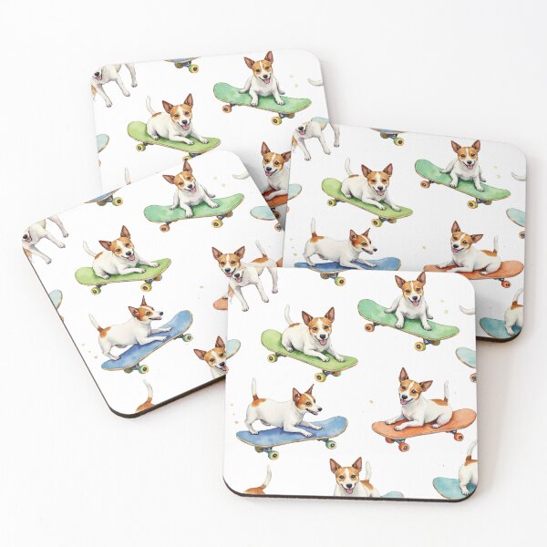 Item preview, Jack Russell Terrier on skateboard watercolor pattern designed and sold by Prints by Mat.