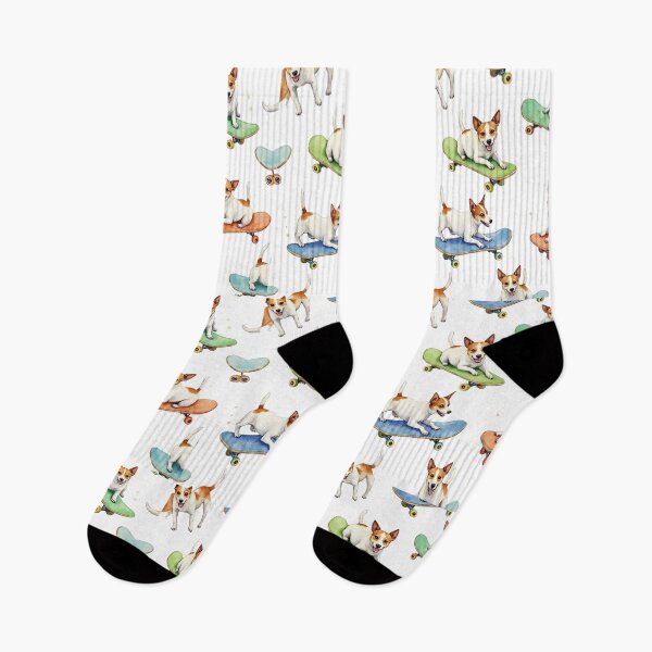 Item preview, Jack Russell Terrier on skateboard watercolor pattern designed and sold by Prints by Mat.