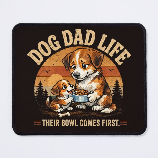 Item preview, Dog Dad Life Their Bowl Comes First Vintage Retro Sunset Puppy Fatherhood Dog Lover T-Shirt designed and sold by HOUSE OF TIST.