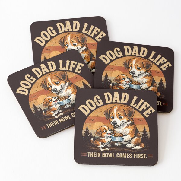 Item preview, Dog Dad Life Their Bowl Comes First Vintage Retro Sunset Puppy Fatherhood Dog Lover T-Shirt designed and sold by HOUSE OF TIST.