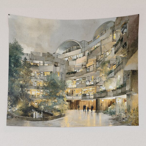 Item preview, Frobisher Crescent at Dusk — Barbican Estate London Watercolour designed and sold by Atelier Pivoine.