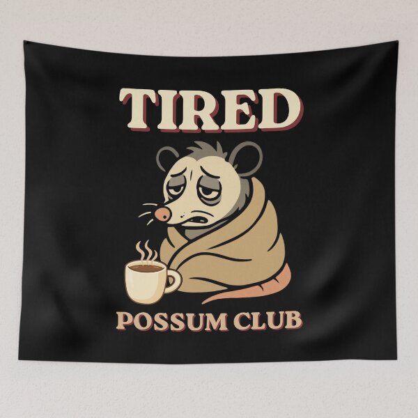 Item preview, Tired Possum Club Funny Coffee Lover Cartoon Animal Design designed and sold by NicheBloom.
