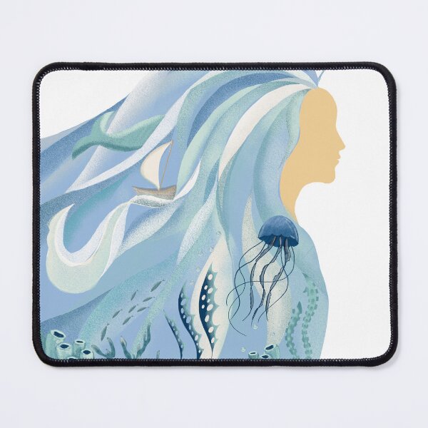 Item preview, Woman profile silhouette with hair as blue ocean waves and underwater sea world interior. designed and sold by SvitlanaSolo.