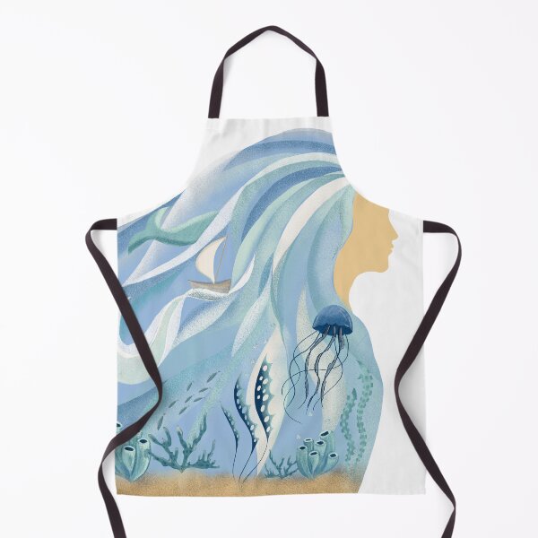 Item preview, Woman profile silhouette with hair as blue ocean waves and underwater sea world interior. designed and sold by SvitlanaSolo.