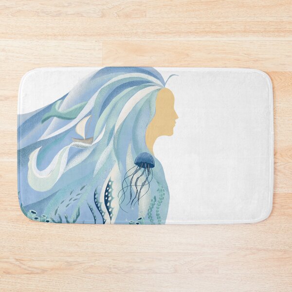 Item preview, Woman profile silhouette with hair as blue ocean waves and underwater sea world interior. designed and sold by SvitlanaSolo.