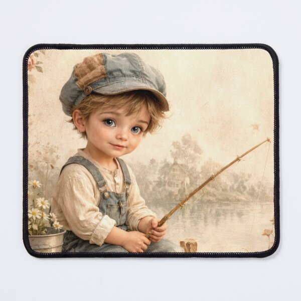 Item preview, Wall Art - Postcard - ILLUSTRATION #3 - Lakeside Nostalgia – Vintage Childhood Fishing designed and sold by ForeverPrintsOK.
