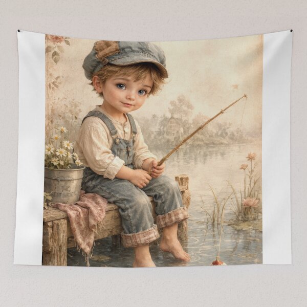 Item preview, Wall Art - Postcard - ILLUSTRATION #3 - Lakeside Nostalgia – Vintage Childhood Fishing designed and sold by ForeverPrintsOK.