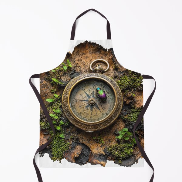 Item preview, Vintage Brass Compass on Ancient Map – Iridescent Beetle and Forest Moss Art designed and sold by puzzell.