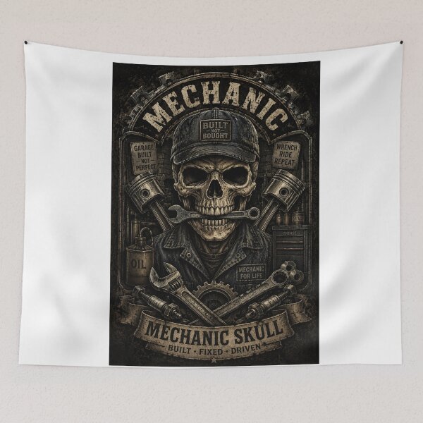 Item preview, Mechanic Skull – Built Not Bought Vintage Garage Design designed and sold by UrbanPrintVibes.