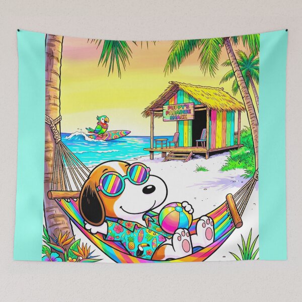 Item preview, Cute Beagle Puppy Hammock Beach Sticker – Tropical Paradise Dog designed and sold by ExploreAura Studio.