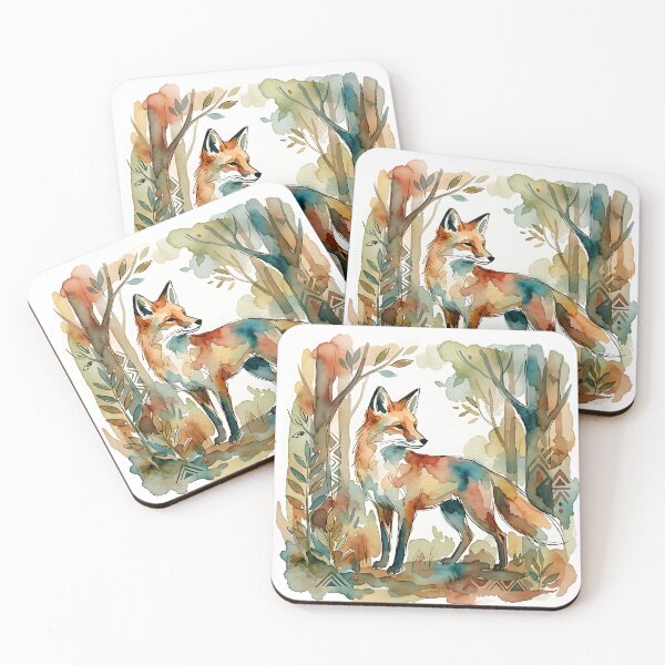 Item preview, Red Fox in Forest Watercolor Illlustration designed and sold by Wild Creative Art.