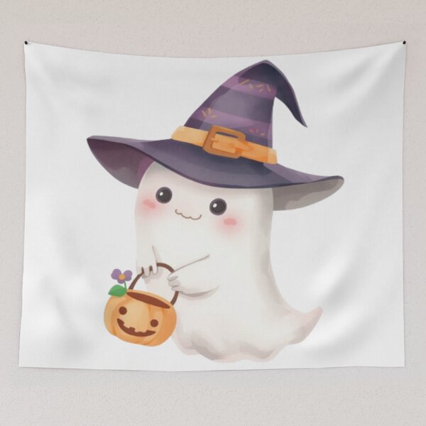 Item preview, Cute Halloween Ghost Girl Holding Pumpkin Basket designed and sold by RareVisuals.