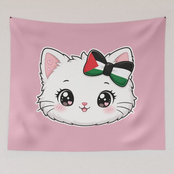 Item preview, Kawaii Cat with Palestine Flag Bow | Free Palestine Cute Sticker designed and sold by Dollette Heaven.