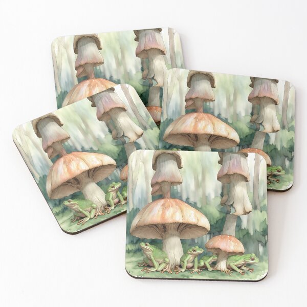 Item preview, Cottagecore Frogs Under Mushrooms - Watercolor Forest Art designed and sold by mrshadow113.