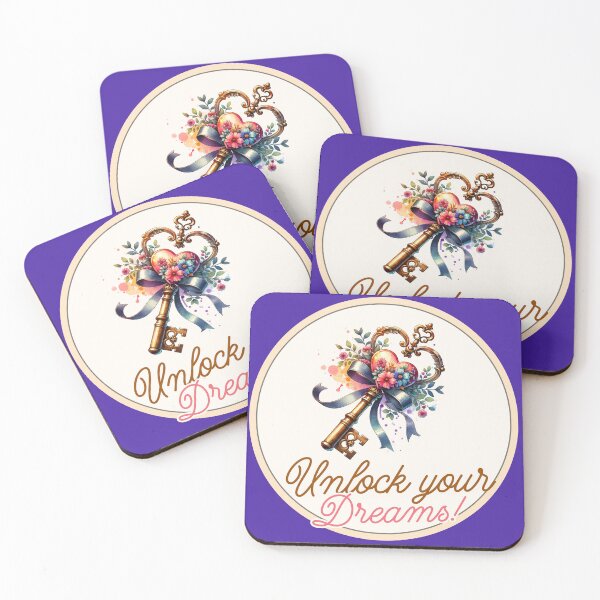 Item preview, Unlock Your Dreams Coaster | Inspirational Key Artwork | Motivational Gift | Dream Big Drink Coaster designed and sold by Fernhaven.