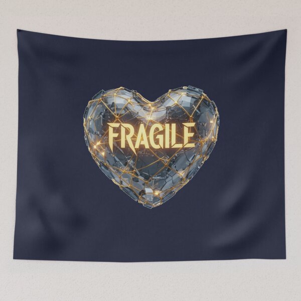 Item preview, Fragile Glass Heart – Geometric Crystal and Golden Wire Heart Art designed and sold by puzzell.