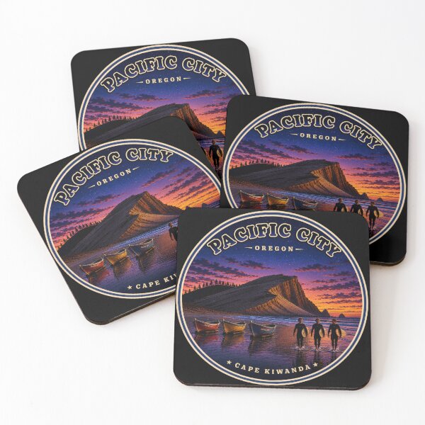 Item preview,  Pacific City Oregon Badge | Cape Kiwanda Sunset Surfers & Dory Boats Vintage Travel Design designed and sold by Swanny's Custom T-shirt and Gift Designs.