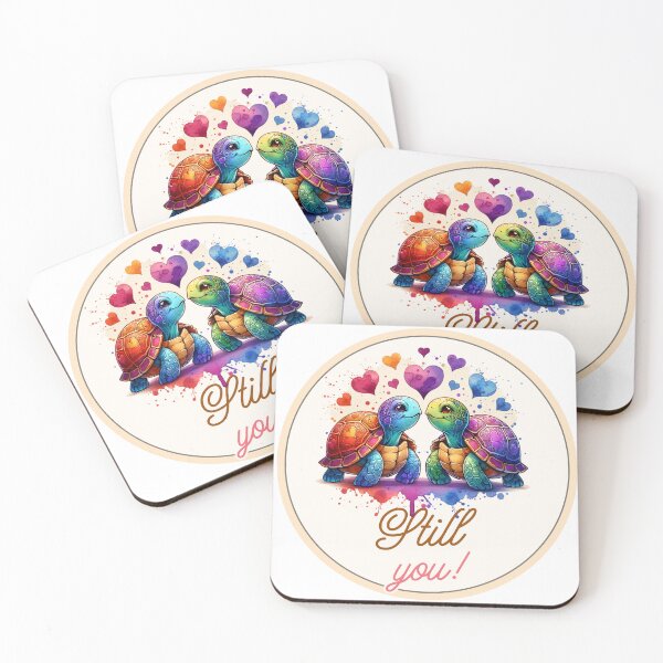 Item preview, Til You Turtle Coaster | Cute Turtle Love Gift | Romantic Couple Drink Coaster | Colorful heart artwork designed and sold by Fernhaven.