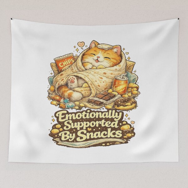 Item preview, Emotionally Supported By Snacks - Cute Burrito Cat Funny Meme T-Shirt designed and sold by NarpLTD.