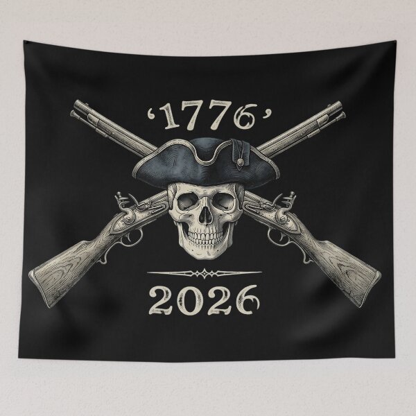 Item preview, Dark Patriotic 1776 to 2026 Tricorn Skull Flintlock T-Shirt designed and sold by DarkOriginArts.