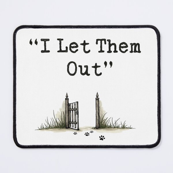 Item preview, I let the dogs out with open gate, grass and paw prints designed and sold by Prints by Mat.