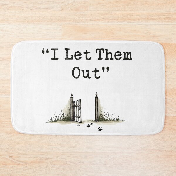 Item preview, I let the dogs out with open gate, grass and paw prints designed and sold by Prints by Mat.