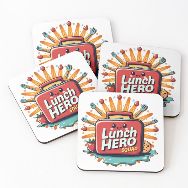 Item preview, Red lunchbox with Lunch Hero Squad text and fruit designed and sold by Prints by Mat.