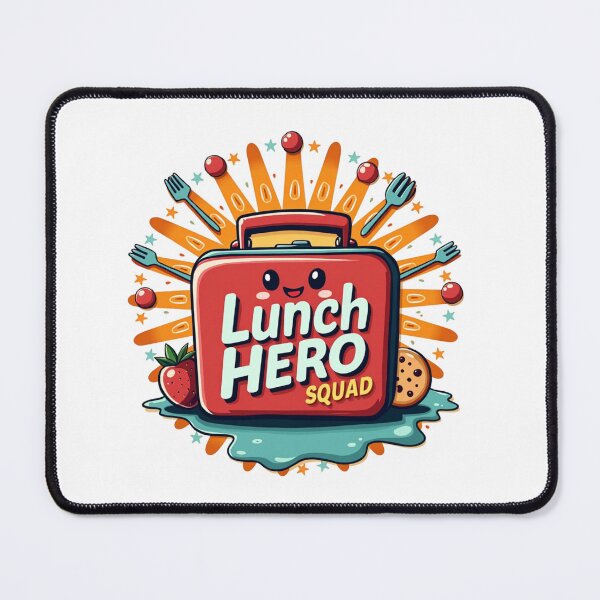 Item preview, Red lunchbox with Lunch Hero Squad text and fruit designed and sold by Prints by Mat.