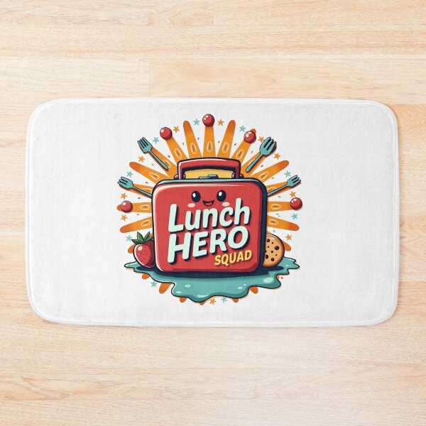 Item preview, Red lunchbox with Lunch Hero Squad text and fruit designed and sold by Prints by Mat.