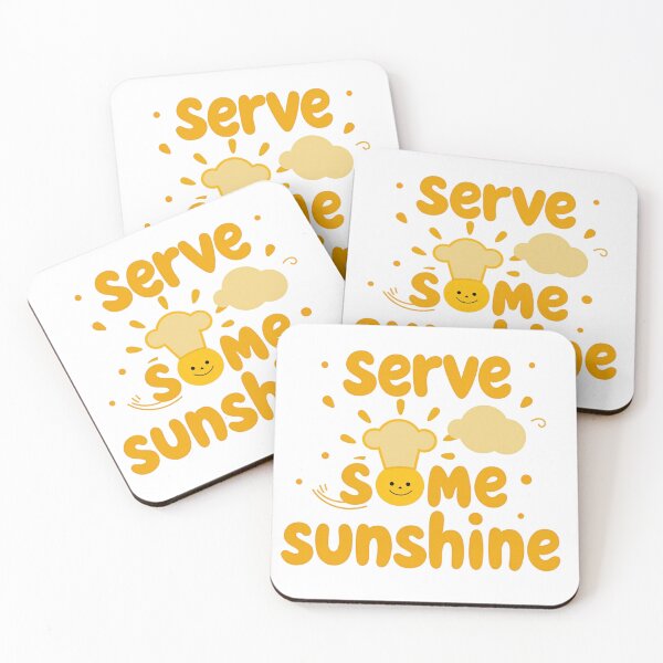 Item preview, Serve some sunshine text with smiling sun in a chef hat designed and sold by Prints by Mat.