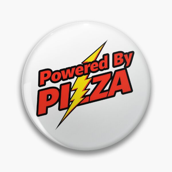 Artikelvorschau, Roter Powered By Pizza Schriftzug und gelber Blitz entworfen und verkauft von Prints by Mat.