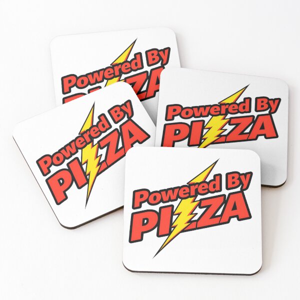 Item preview, Red Powered By Pizza text and yellow lightning bolt designed and sold by Prints by Mat.