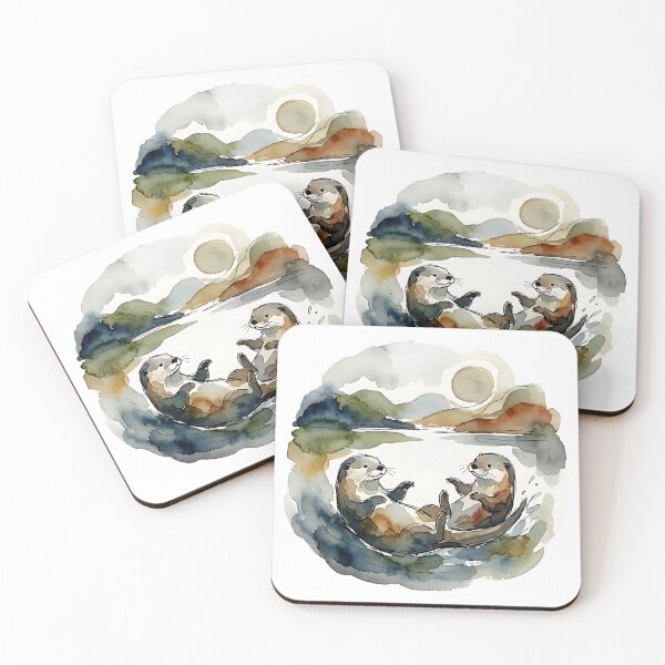 Item preview, Two Playful Otters Watercolor designed and sold by Wild Creative Art.