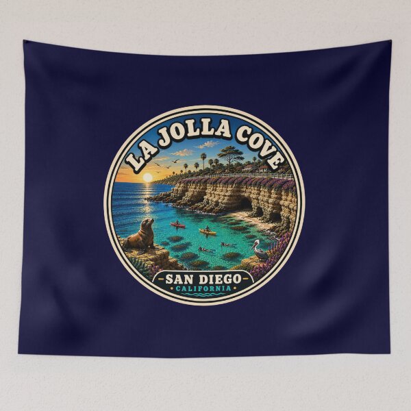 Item preview, La Jolla Cove California Vintage Travel Badge | San Diego Coastal Sea Lion Sticker designed and sold by Swanny's Custom T-shirt and Gift Designs.