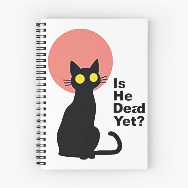 Item preview, Black cat Is He Dead Yet? with red sun background designed and sold by Prints by Mat.
