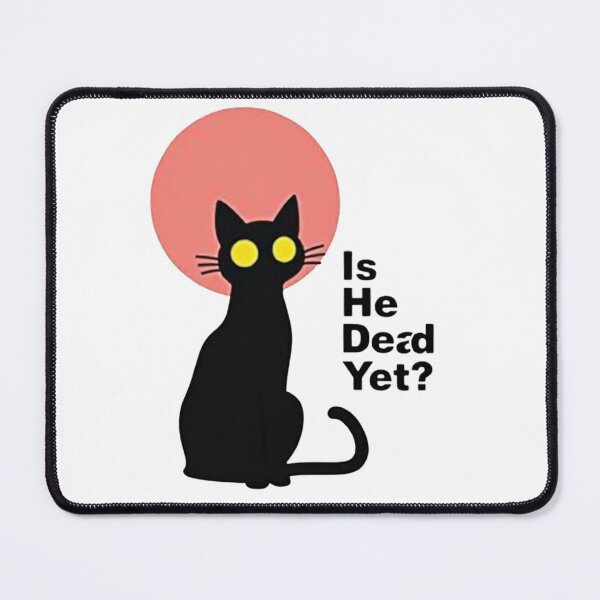 Item preview, Black cat Is He Dead Yet? with red sun background designed and sold by Prints by Mat.