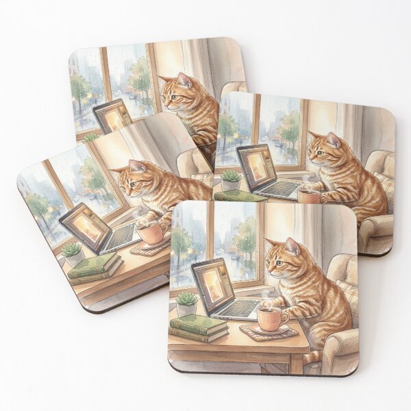 Item preview, Cute Coffee Cat Watercolor Illustration designed and sold by Wild Horizon Studio.