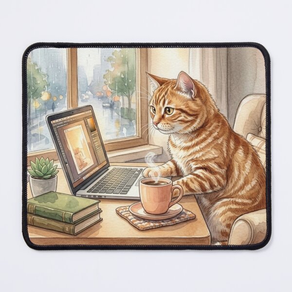 Item preview, Cute Coffee Cat Watercolor Illustration designed and sold by Wild Horizon Studio.