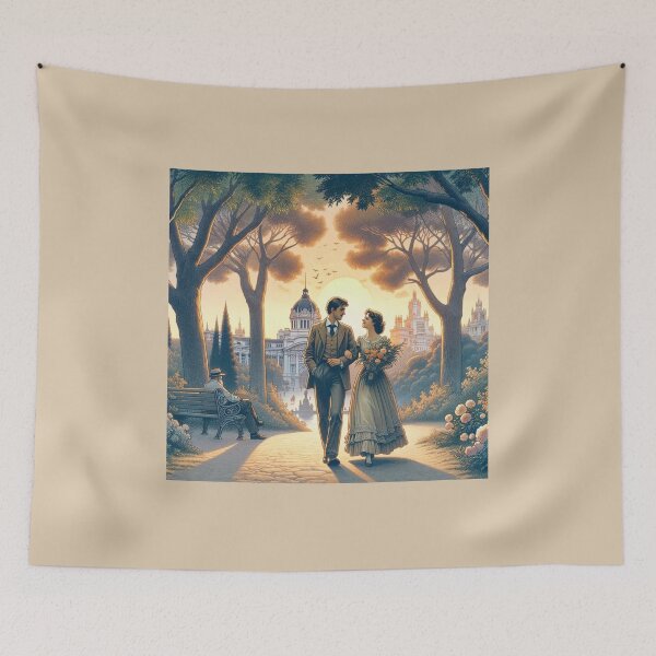Item preview, Vintage Victorian Couple Romantic Sunset Park Painting designed and sold by UmSkelig834.