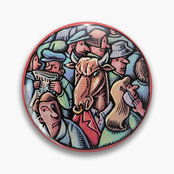 Item preview, A frustrated bull in a red business suit looks angry, surrounded by a crowd designed and sold by LisaHaney.