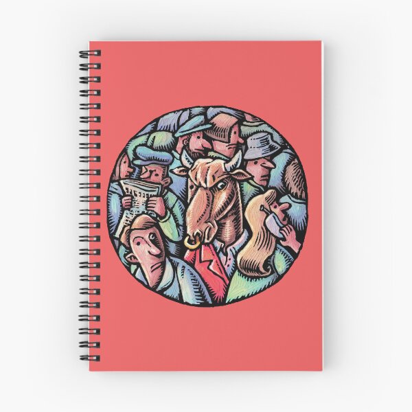 Item preview, A frustrated bull in a red business suit looks angry, surrounded by a crowd designed and sold by LisaHaney.