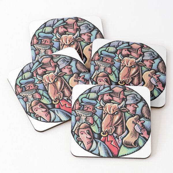 Item preview, A frustrated bull in a red business suit looks angry, surrounded by a crowd designed and sold by LisaHaney.