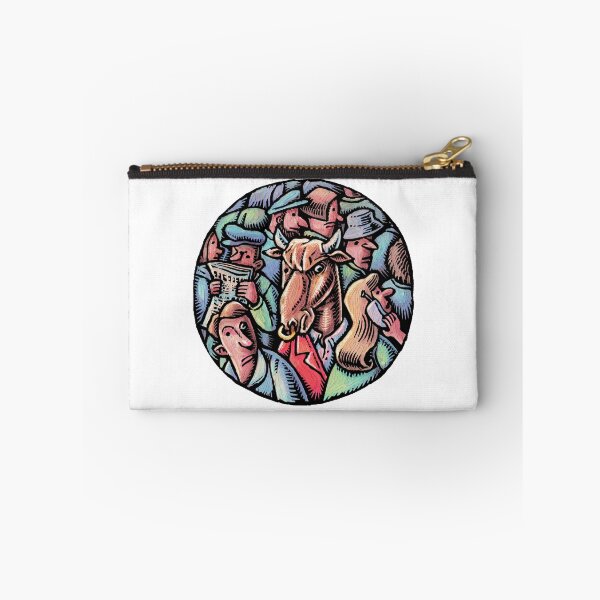 Item preview, A frustrated bull in a red business suit looks angry, surrounded by a crowd designed and sold by LisaHaney.