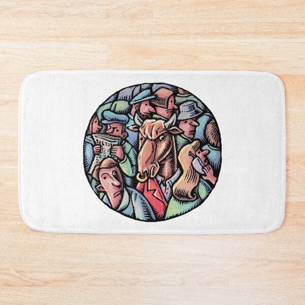 Item preview, A frustrated bull in a red business suit looks angry, surrounded by a crowd designed and sold by LisaHaney.
