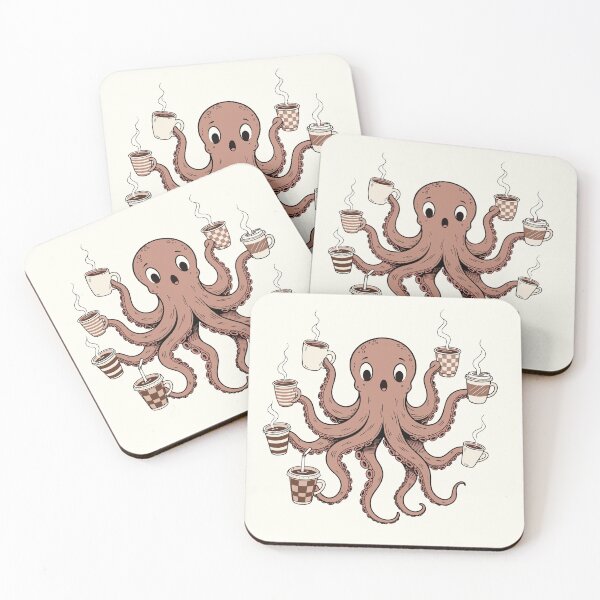 Item preview, Coffee Octopus | Multi Task Beast with Coffee Cups | Funny Productivity Aesthetic Sticker designed and sold by inkfusionhub99.