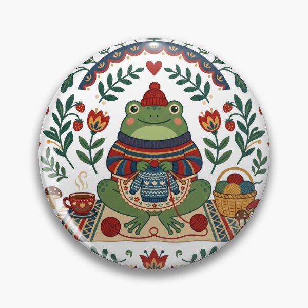 Item preview, Cozy Knitting Frog - Scandinavian Folk Art Grandmacore designed and sold by Retro Mood Co.