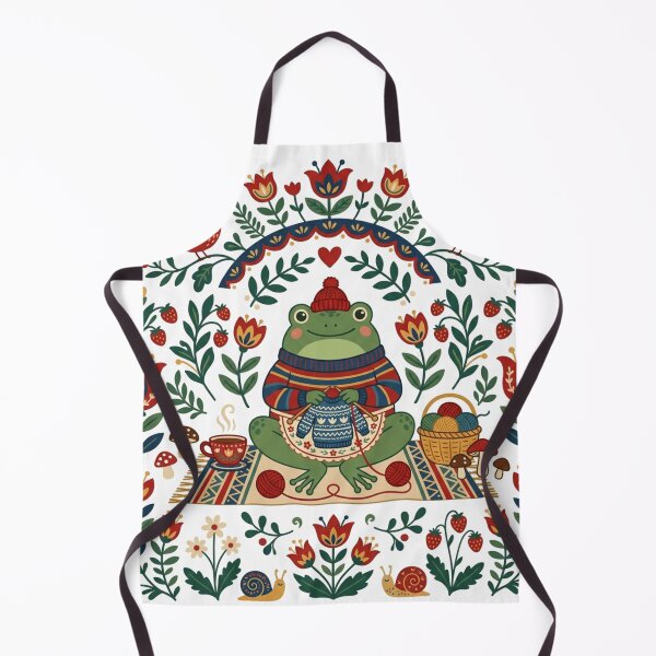 Item preview, Cozy Knitting Frog - Scandinavian Folk Art Grandmacore designed and sold by Retro Mood Co.