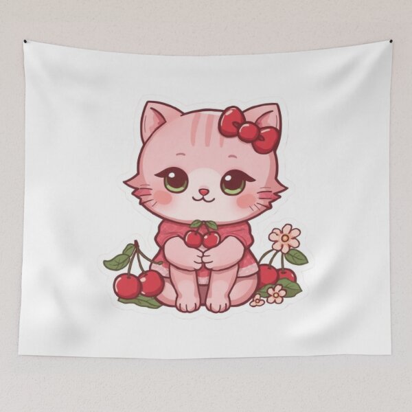 Item preview, Cherry Kitty Kawaii Sticker designed and sold by Stylestickers55.